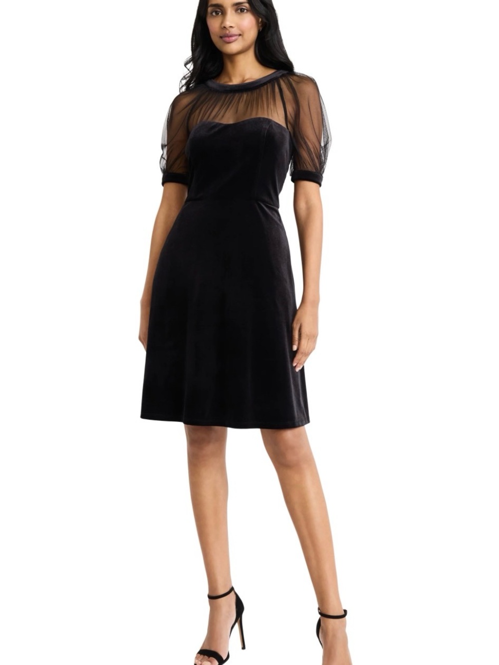 Maggy London Lyra Illusion in Velvet black dress Midi Dress - Picture 11 of 13